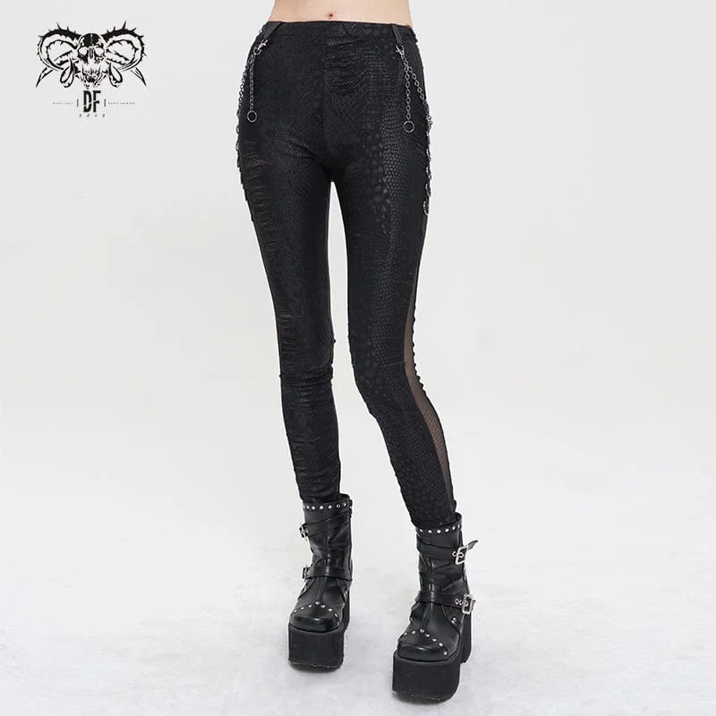 Modern T-Shirts for Trendy Fashion -Women's Gothic Metal Chain Ripped Leggings