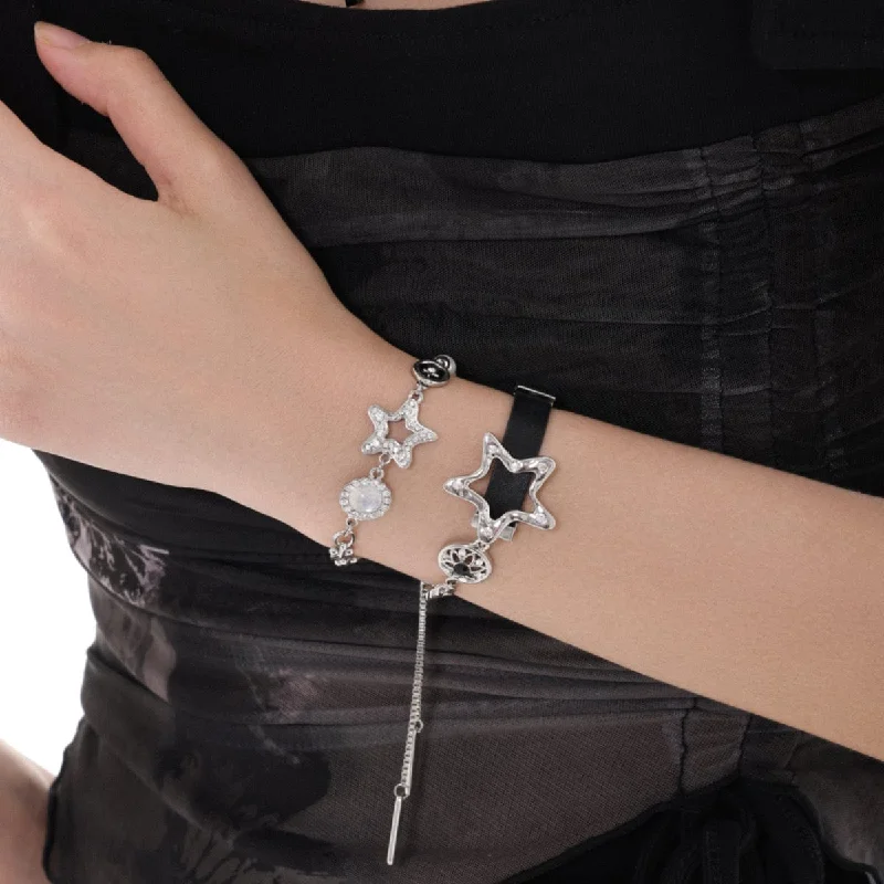 Beach T-Shirts for Sunny Days -Women's Punk Diamante Star Bracelet