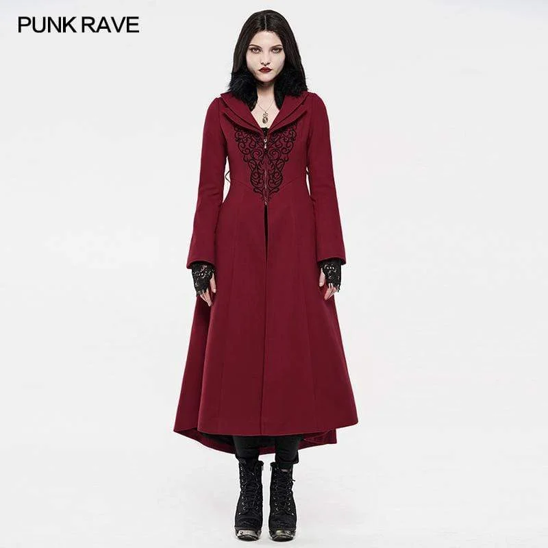 Crew Neck T-Shirts for Classic Style -Women's Gothic Fur Collar Jacquard Coats