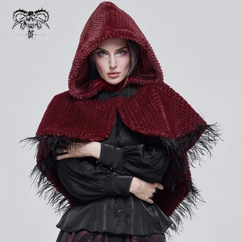 Pilates T-Shirts for Exercise -Women's Gothic Strappy Unedged Cloak with Hood Red