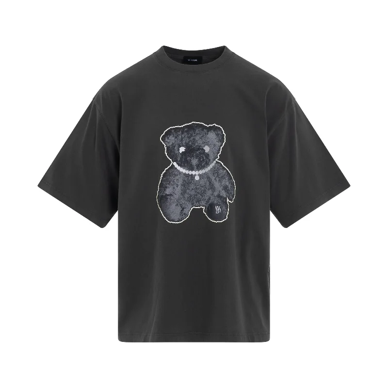 Roll-top backpack for versatile waterproof protection -Pearl Necklace Teddy T-Shirt in Charcoal