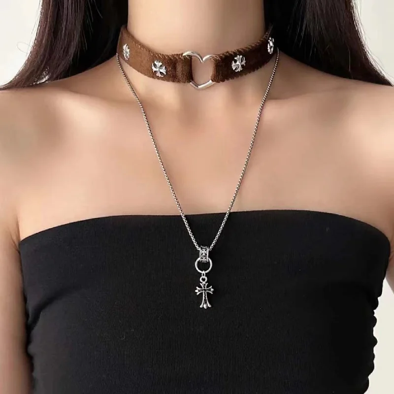 Modern T-Shirts for Trendy Fashion -Women's Punk Cross Double Layered Choker