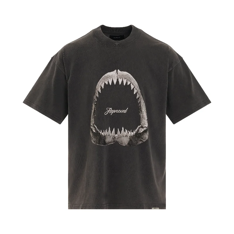 Colorful kids’ backpack with fun cartoon designs -Shark Jaws T-Shirt in Vintage Grey