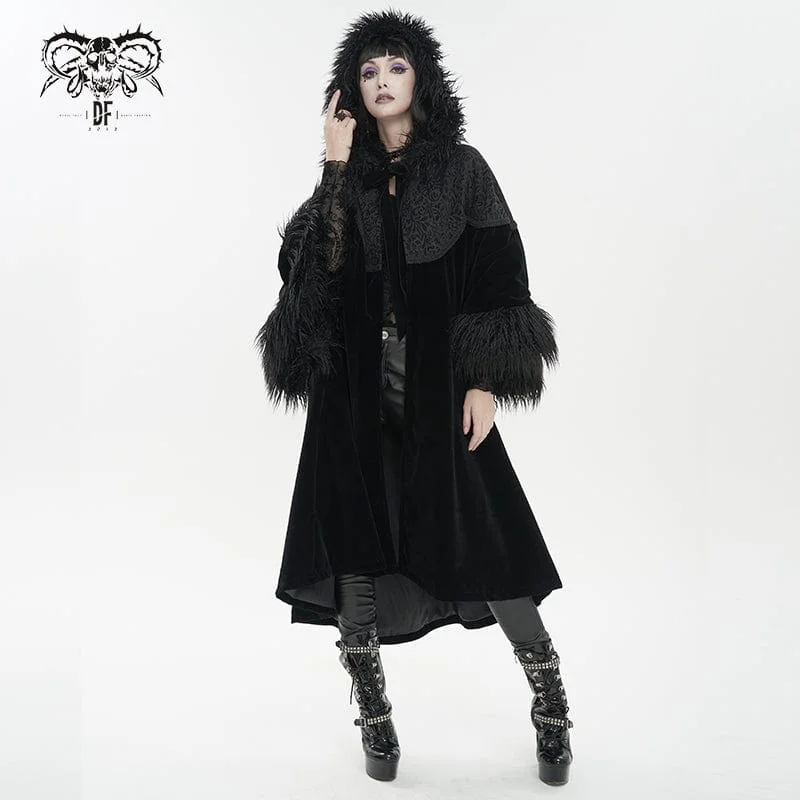 Khaki T-Shirts for Casual Wear -Women's Gothic Fluffy Splice Embossed Cloak