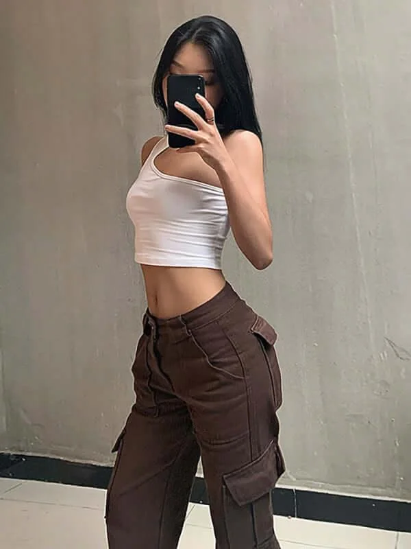 High School T-Shirts for Students -Casual Wide Leg Women Cargo Pants