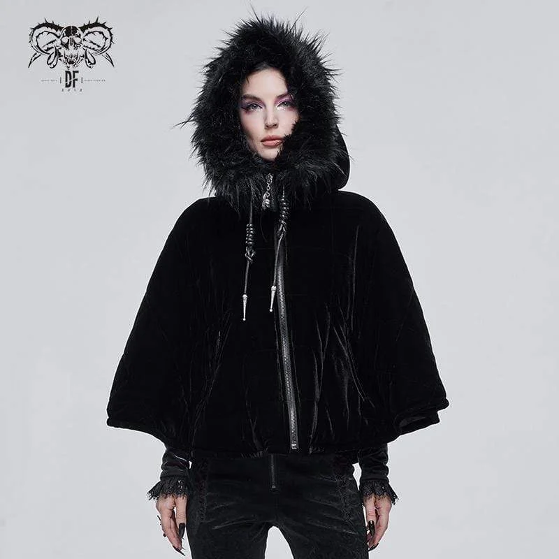 Party T-Shirts for Night Out -Women's Gothic Zipper Velvet Cloak with Witch Hood