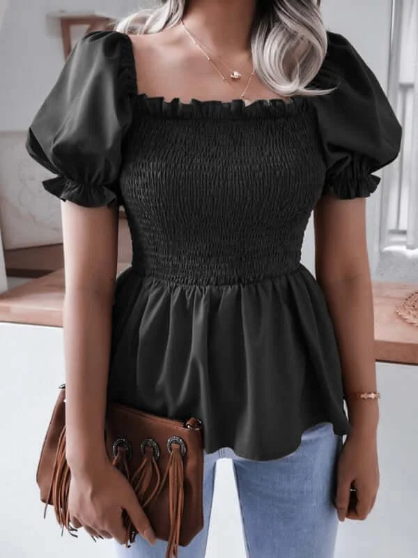 Red T-Shirts for Statement Look -Balloon Sleeves Ruffle Women Top