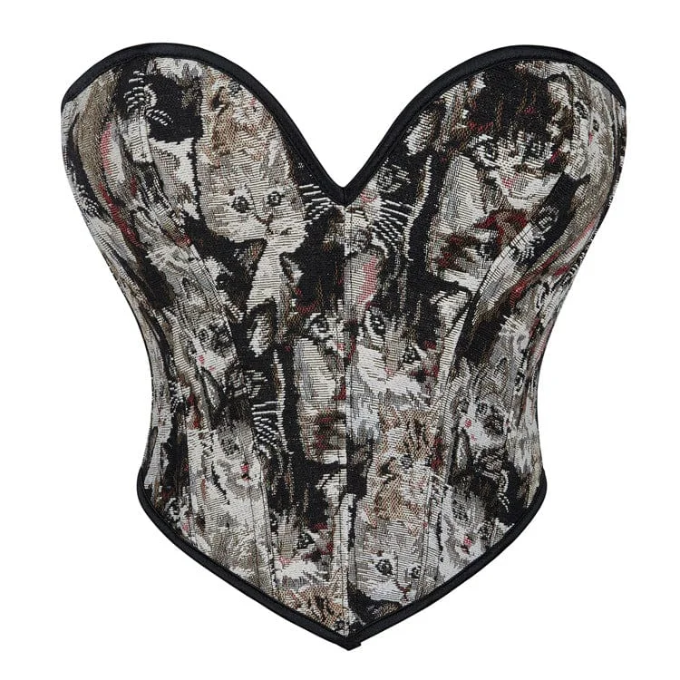 Fashion T-Shirts for Stylish Outfits -Women's Gothic Cat Embroidered Lace-up Overbust Corset