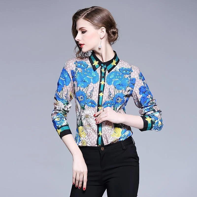 Linen T-Shirts for Breathable Quality -Floral Print Silk Shirt For Women