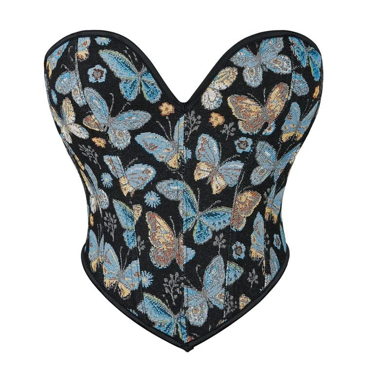 V-Neck T-Shirts for Flattering Look -Women's Gothic Plunging Butterfly Printed Overbust Corset