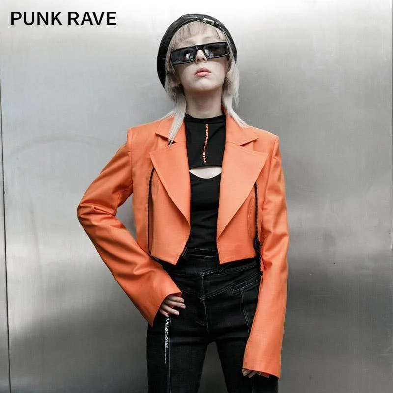 Round Neck T-Shirts for Simple Design -Women's Grunge Large Lapel Release Buckle Jackets Orange