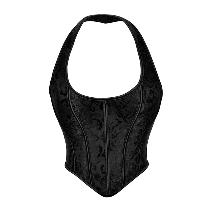 Geometric T-Shirts for Modern Design -Women's Gothic Jacquard Halterneck Overbust Corset