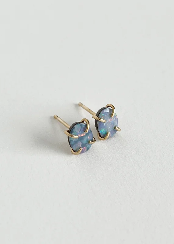 Best hoop earrings with textured silver for a rustic and organic finish-14k Australian Opal Prong Studs Pair