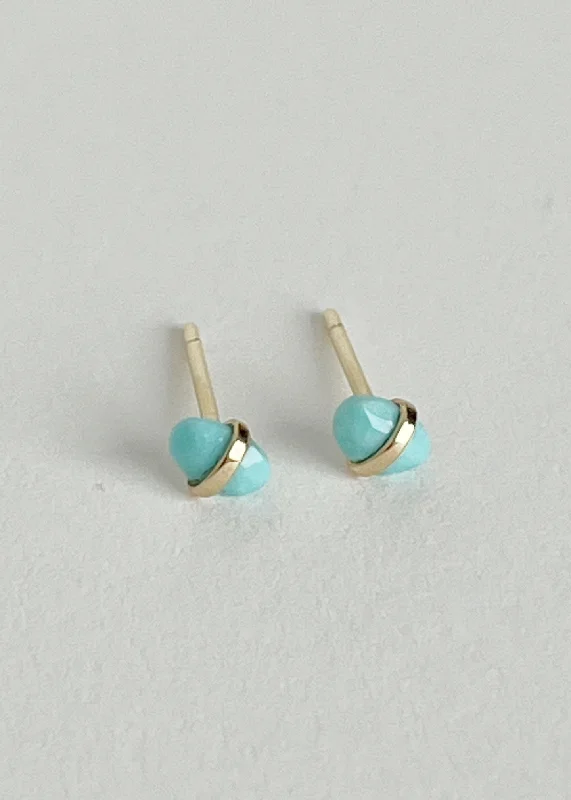 Best hoop earrings with geometric hexagon shapes for a modern, angular look-14k Bezel Wrap Turquoise Studs Pair