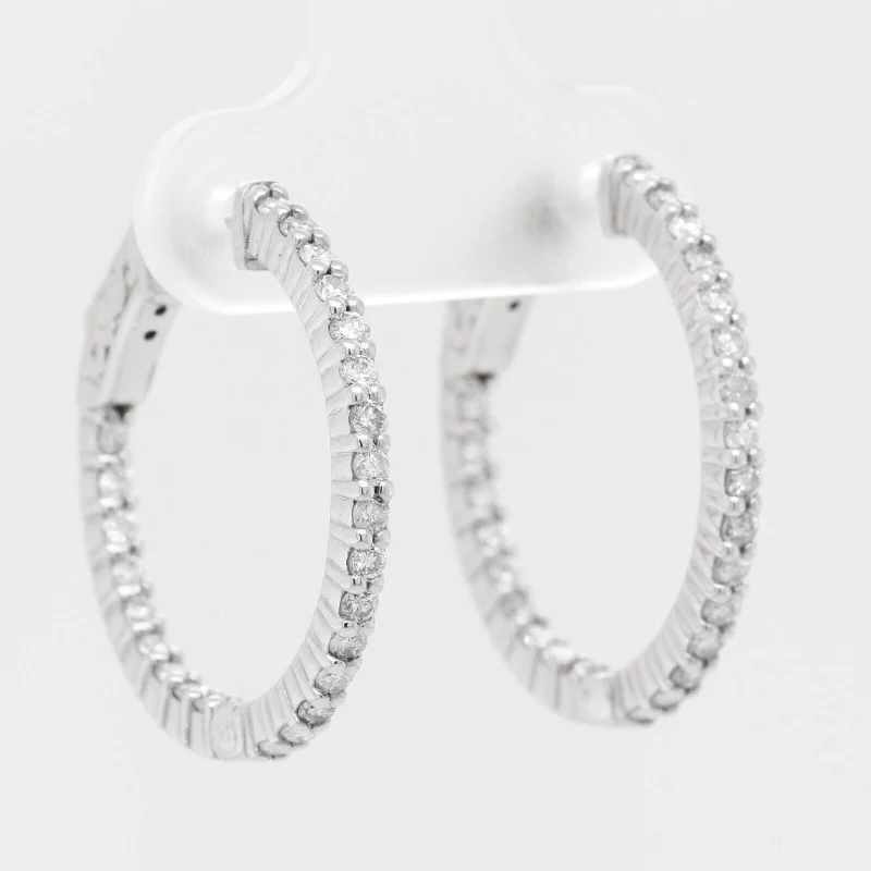 Hoop earrings with artistic filigree designs for an intricate, delicate finish-14k White Gold Diamond In & Out Hoop Earrings 0.75ctw G SI1 - Snap Closure