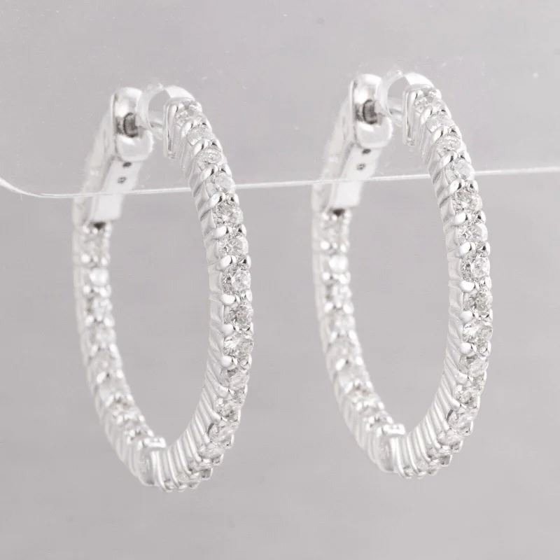 Best hoop earrings with detachable studs for a versatile and adjustable accessory-14k White Gold Diamond In & Out Hoop Earrings 1.09ctw - Snap Closure