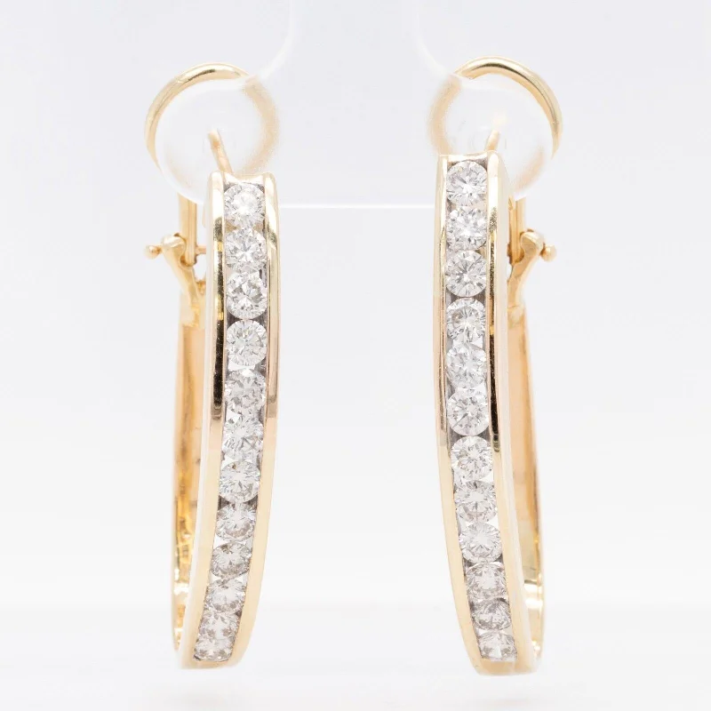 Hoop earrings with rhinestone embellishments for a glamorous and sparkling look-14k Yellow Gold 24 St. Diamond J-Hoop Earrings 2.40ctw H SI1 5.4dwt