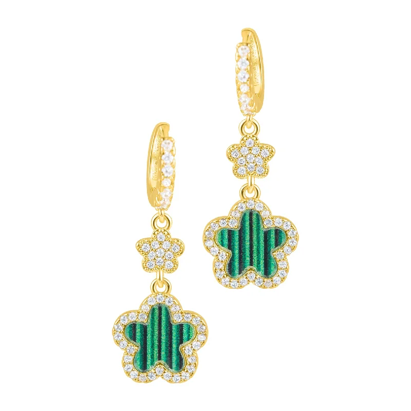 Hoop earrings with polished metal for a shiny and high-quality finish-14k Yellow Gold Plated Green CZ Clover Earrings