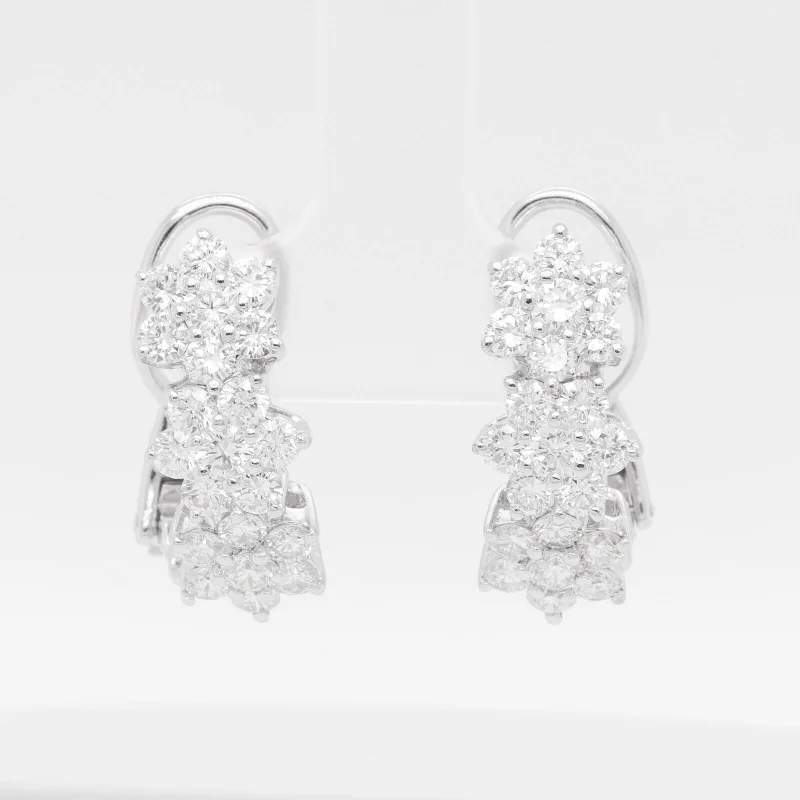 Best hoop earrings with geometric cuts for a sharp, modern appeal-18k White Gold Diamond Triple Cluster Earrings 2.50ctw F VS1 - Omegaback Closure