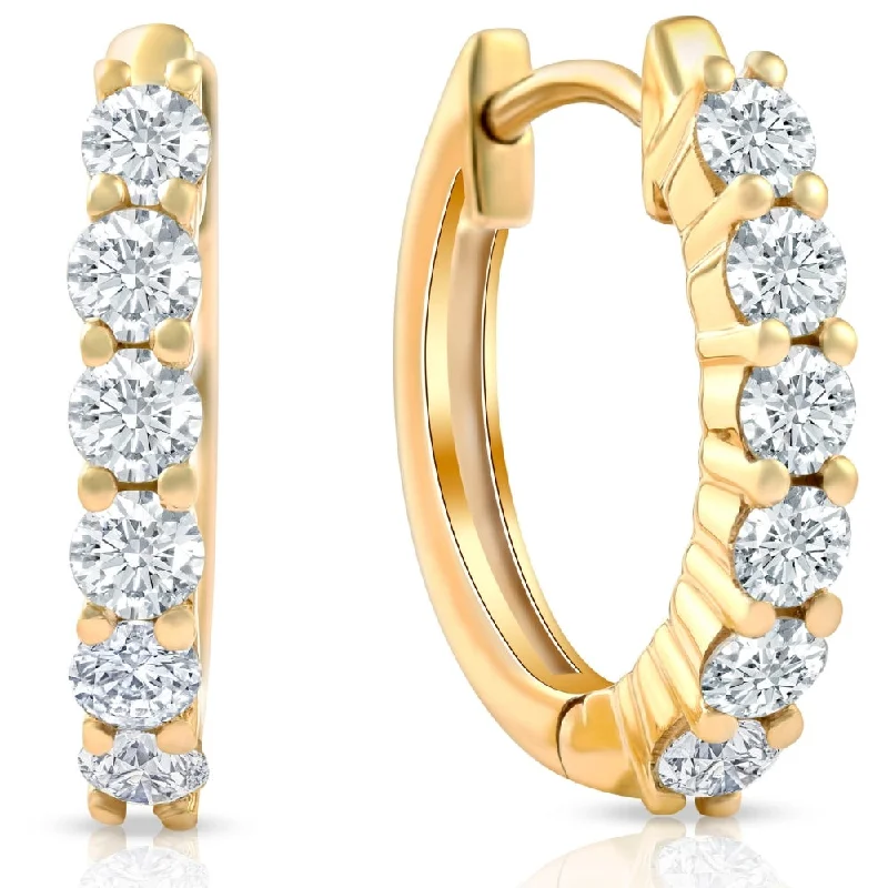 Hoop earrings with circle designs for a classic and timeless shape-3/4 Ct TW Diamond Hoops Women's Earrings in White or Yellow Gold 15mm tall