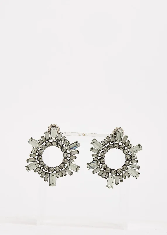 Hoop earrings with hearts for a sweet and romantic gesture-Amina Muaddi Begum Earrings in White Crystal and Silver Metal