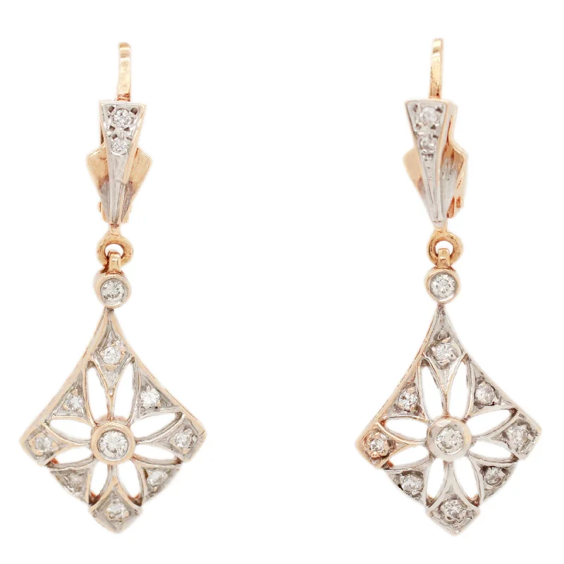 Best hoop earrings with vintage-style detailing for a nostalgic and timeless look-Antique Art Deco 0.60ctw Diamond Rhombus Earrings - Drop Dangle - 14k Rose Gold