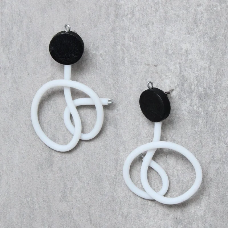 Hoop earrings with stacked layers for a bold and textured design-Artistic Black and White Rubber Tubing Post Dora Earrings