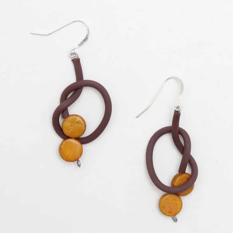 Hoop earrings with infinity loop designs for a continuous and eternal shape-Artistic Brown and Yellow Rubber Tubing Earrings