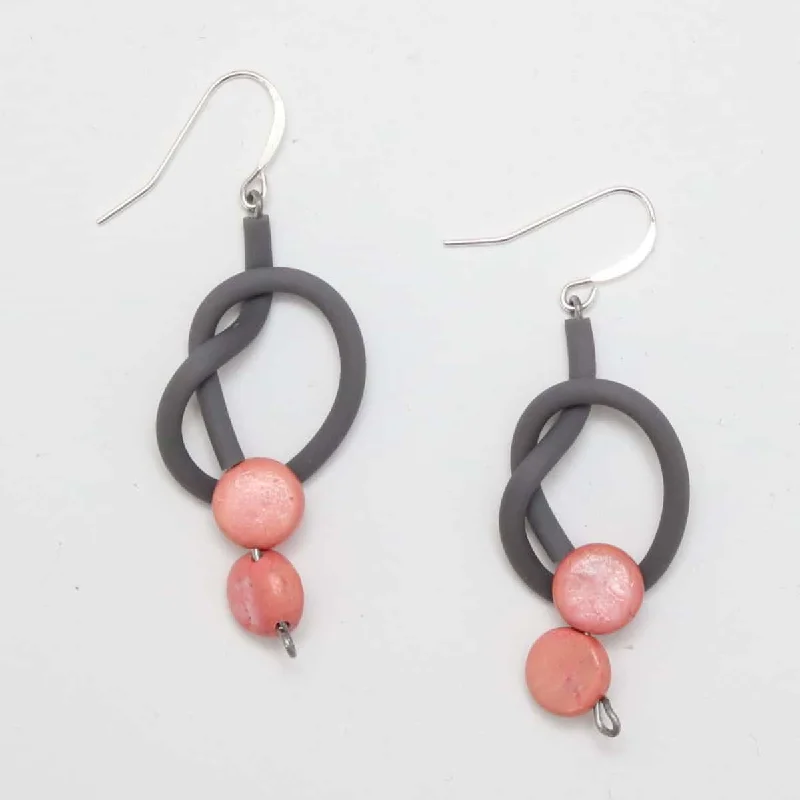 Hoop earrings with colorful beads for a fun and playful vibe-Artistic Grey and Pink Rubber Tubing Earrings