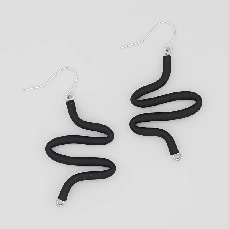 Best hoop earrings with vintage-style detailing for a nostalgic and timeless look-Artistic Rubber Tubing Naya Earrings Black