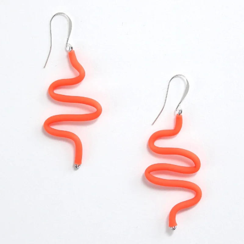 Hoop earrings with abstract shapes for an artistic and creative touch-Artistic Rubber Tubing Naya Earrings Orange