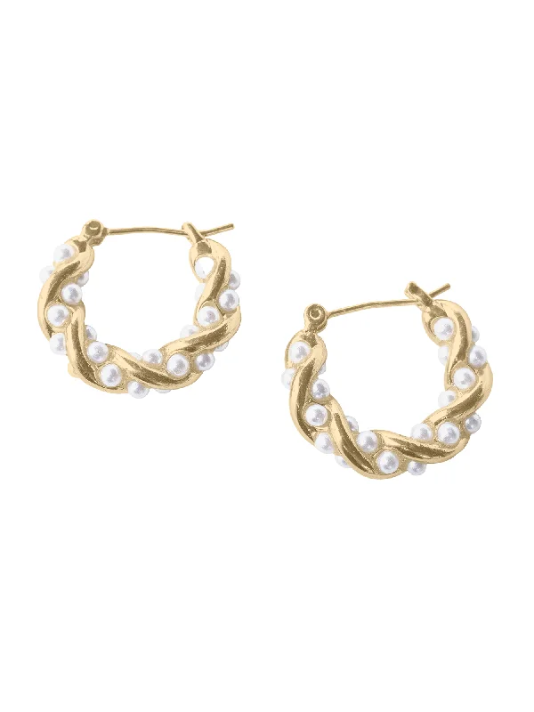 Hoop earrings with textured gold for a refined and sophisticated aesthetic-Audrey Pearl Hoops