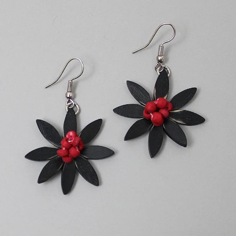 Hoop earrings with satin finishes for a smooth and elegant appearance-Black and Red Amaya Flower Earrings