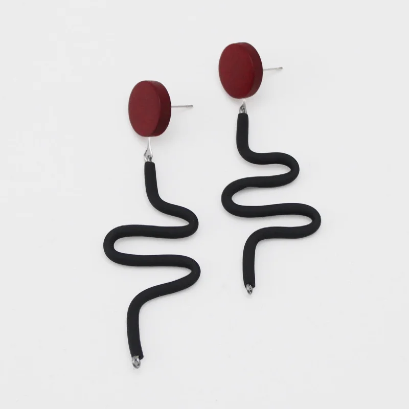 Hoop earrings with multi-tone finishes for a colorful and layered effect-Black and Red Rubber Tubing Remi Earrings