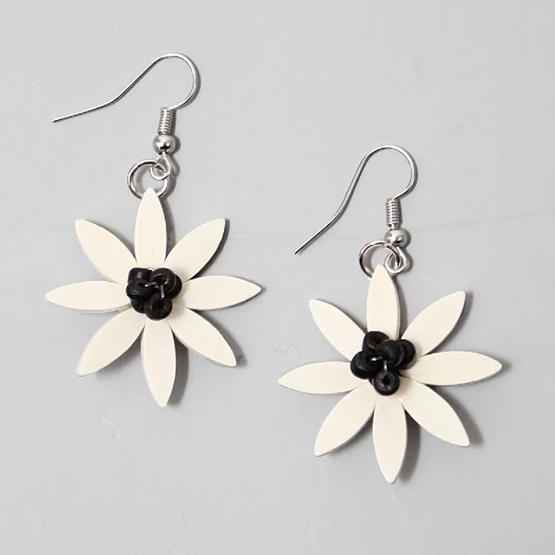 Hoop earrings with hammered copper for a warm and rustic aesthetic-Black and White Amaya Flower Earrings