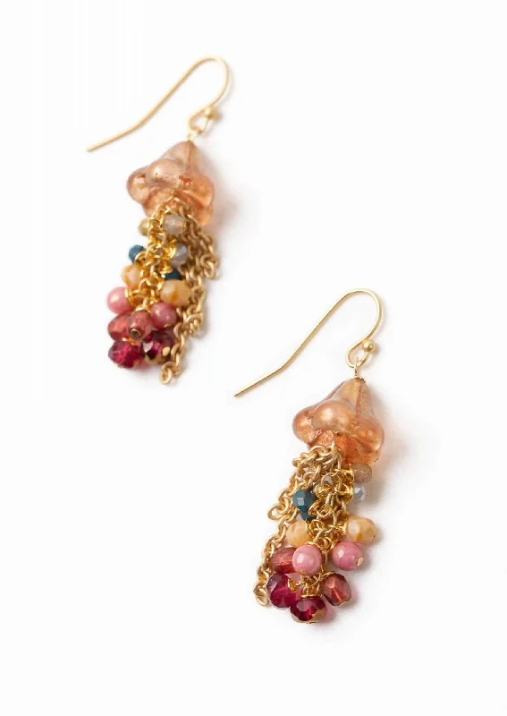 Hoop earrings with stacked layers for a bold and textured design-Blossom Czech Glass Statement Earrings In Gold/multi