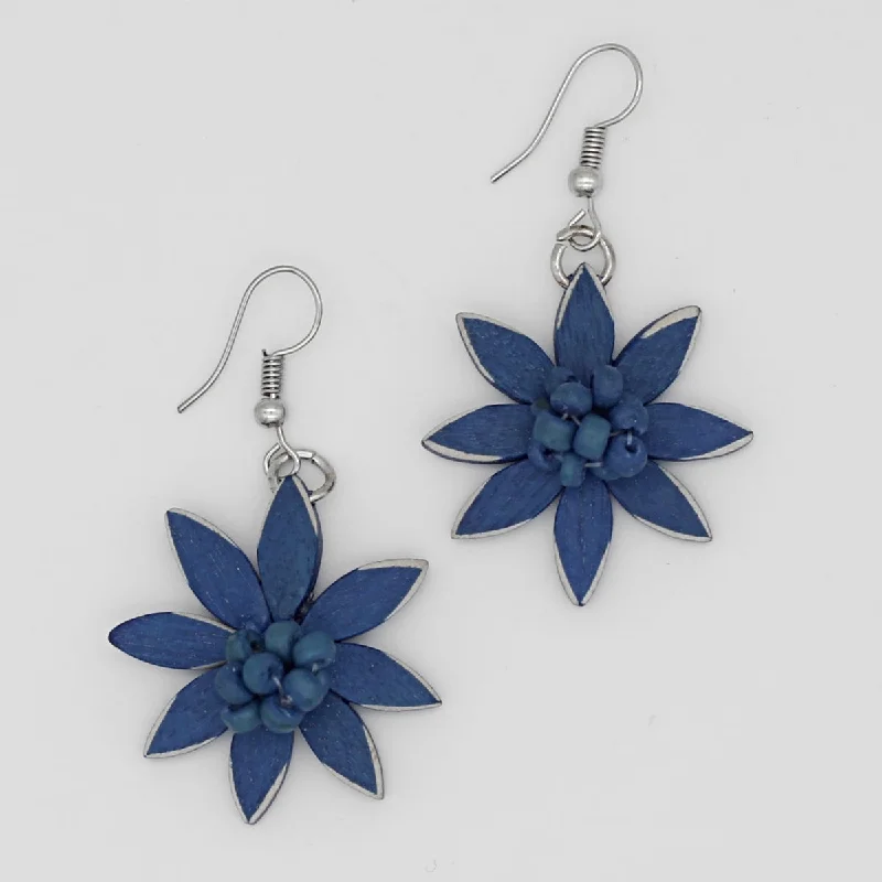 Best hoop earrings with geometric pendants for a modern, chic appeal-Blue Amaya Flower Earrings