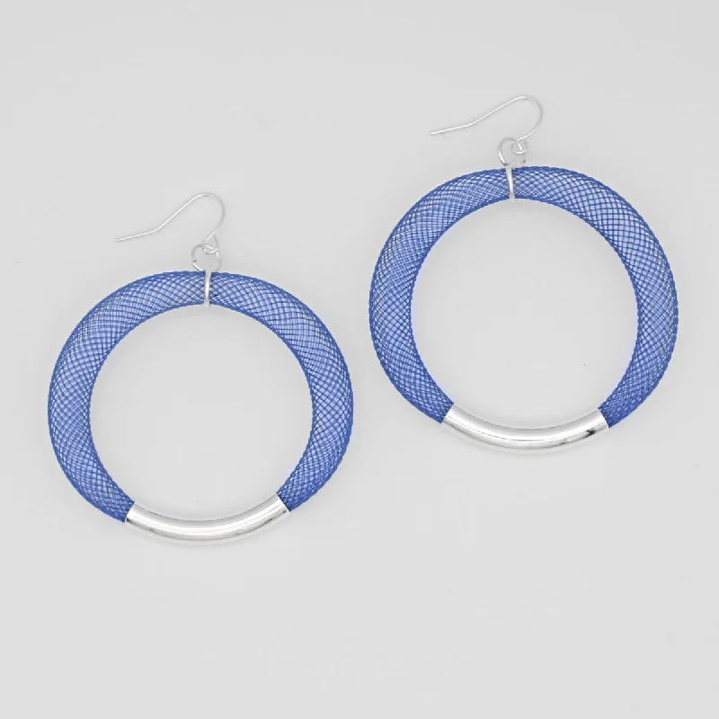 Best hoop earrings with delicate chain details for a trendy and stylish design-Blue and Silver Mesh Hoop Earring