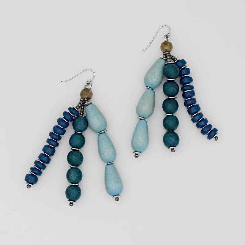 Hoop earrings with leather accents for a sleek and bold combination-Blue Multi Strand Simone Earrings