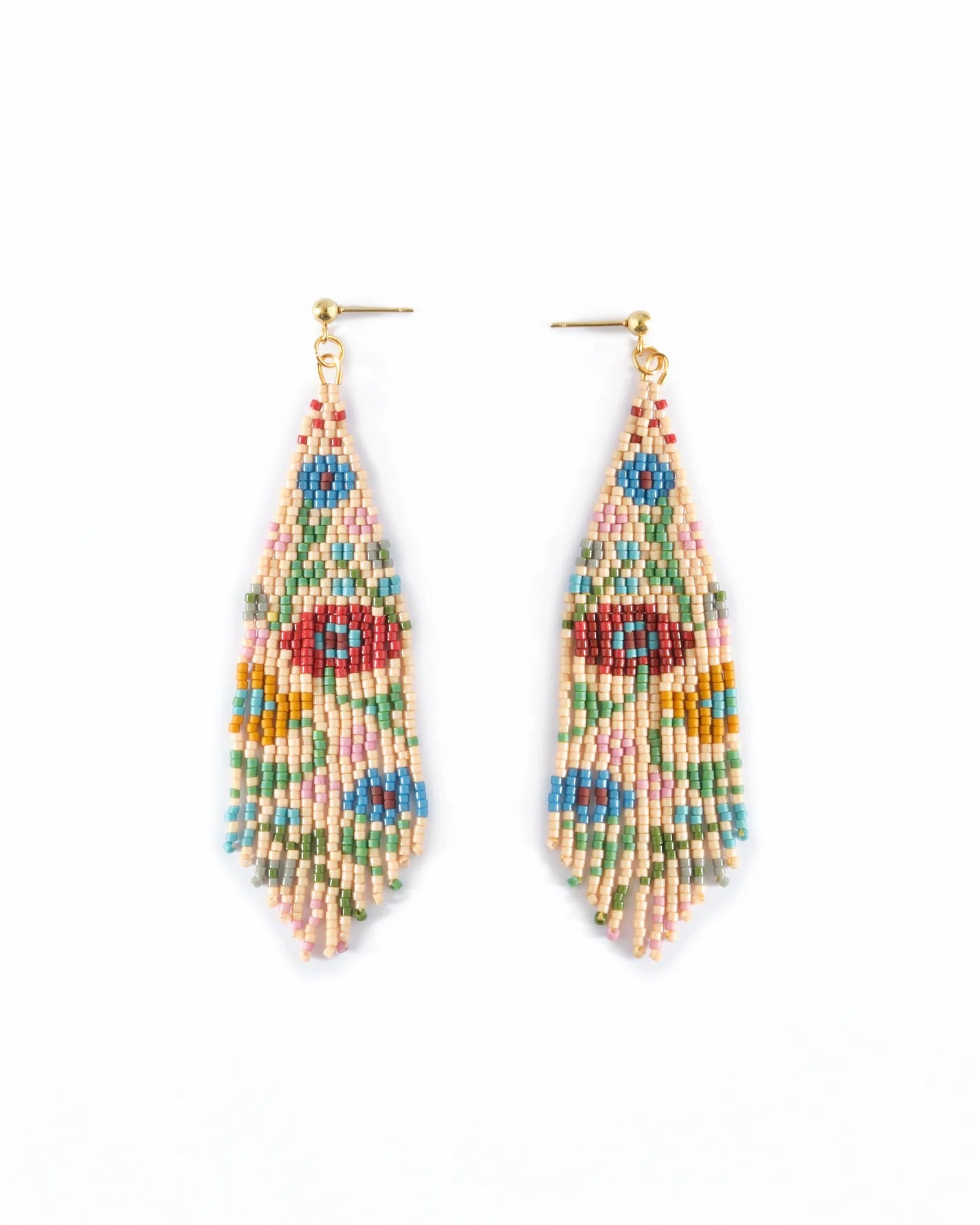 Best hoop earrings with blackened metal for an edgy and bold appearance-Beaded Handwoven Wildflower Fringe Earrings in Tan