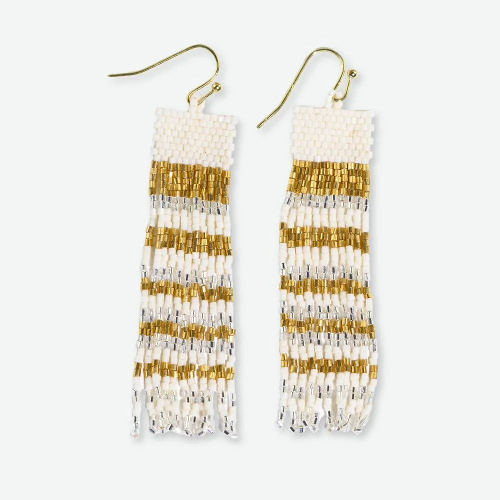 Hoop earrings with a chunky design for a bold and trendy statement-Billie Mixed Horizontal Stripes Beaded Fringe Earrings St. Moritz