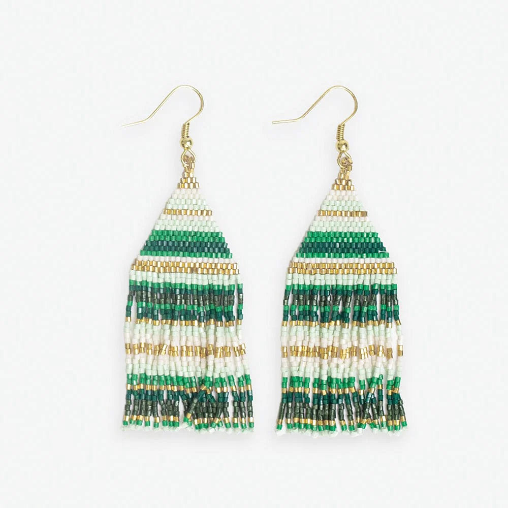 Best hoop earrings with infinity designs for a timeless and meaningful symbol-Lexie Horizontal Stripes Beaded Fringe Earrings Mixed Greens