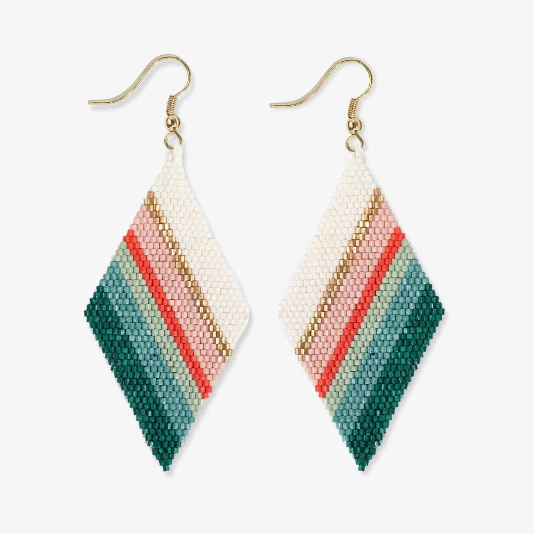 Best hoop earrings with stacked layers for a dimensional and bold look-Frida Mixed Stripe Beaded Earrings Teal + Poppy