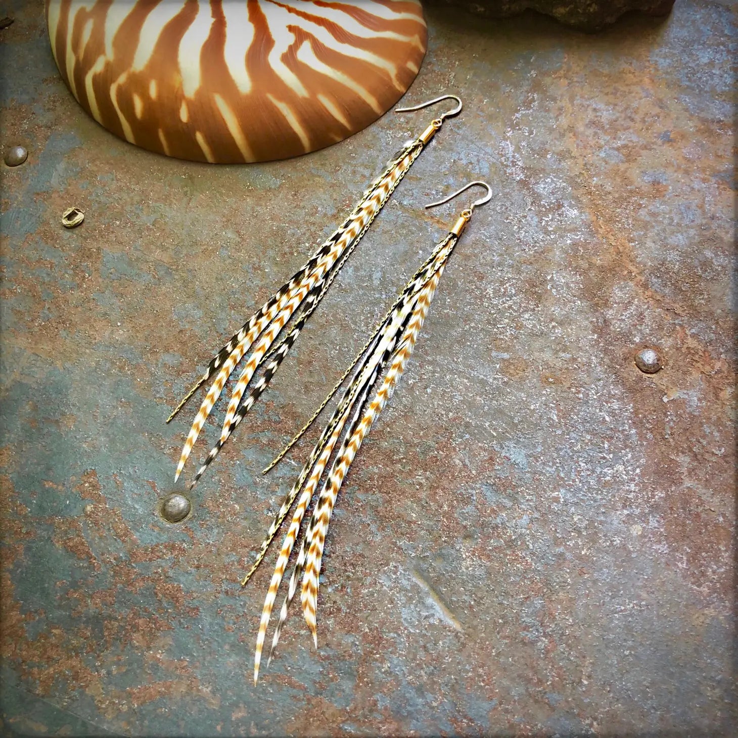 Best hoop earrings with textured silver for a rustic and organic finish-Mini Feather Earrings in Grizzly/Ginger