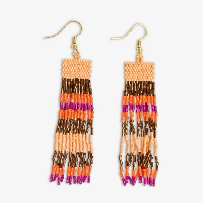 Hoop earrings with stacked layers for a bold and textured design-Billie Mixed Horizontal Stripes Beaded Fringe Earrings Jaipur