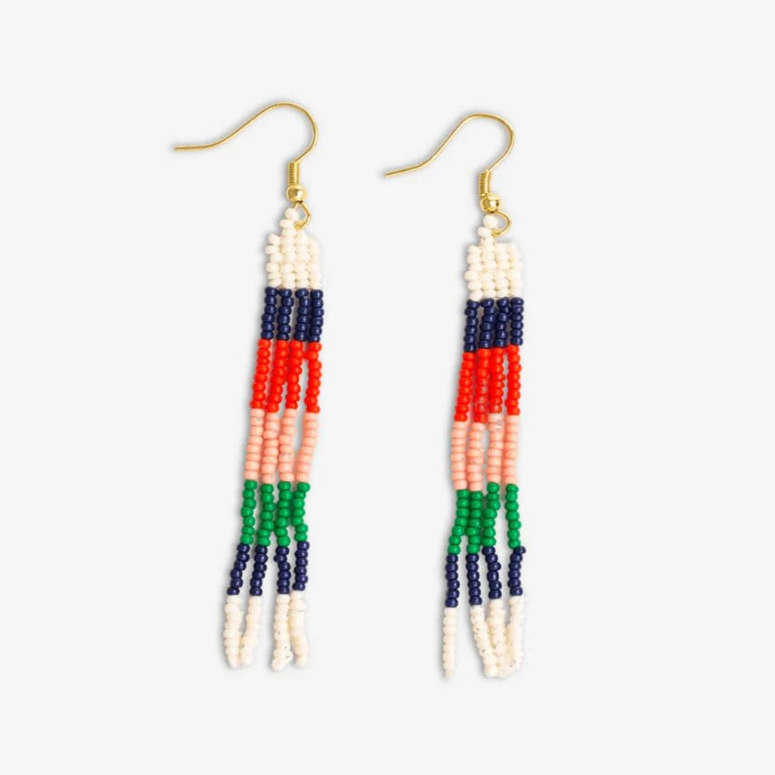 Hoop earrings with diamond-cut surfaces for added sparkle and shine-June Colorblock Petite Beaded Fringe Earrings St. Tropez