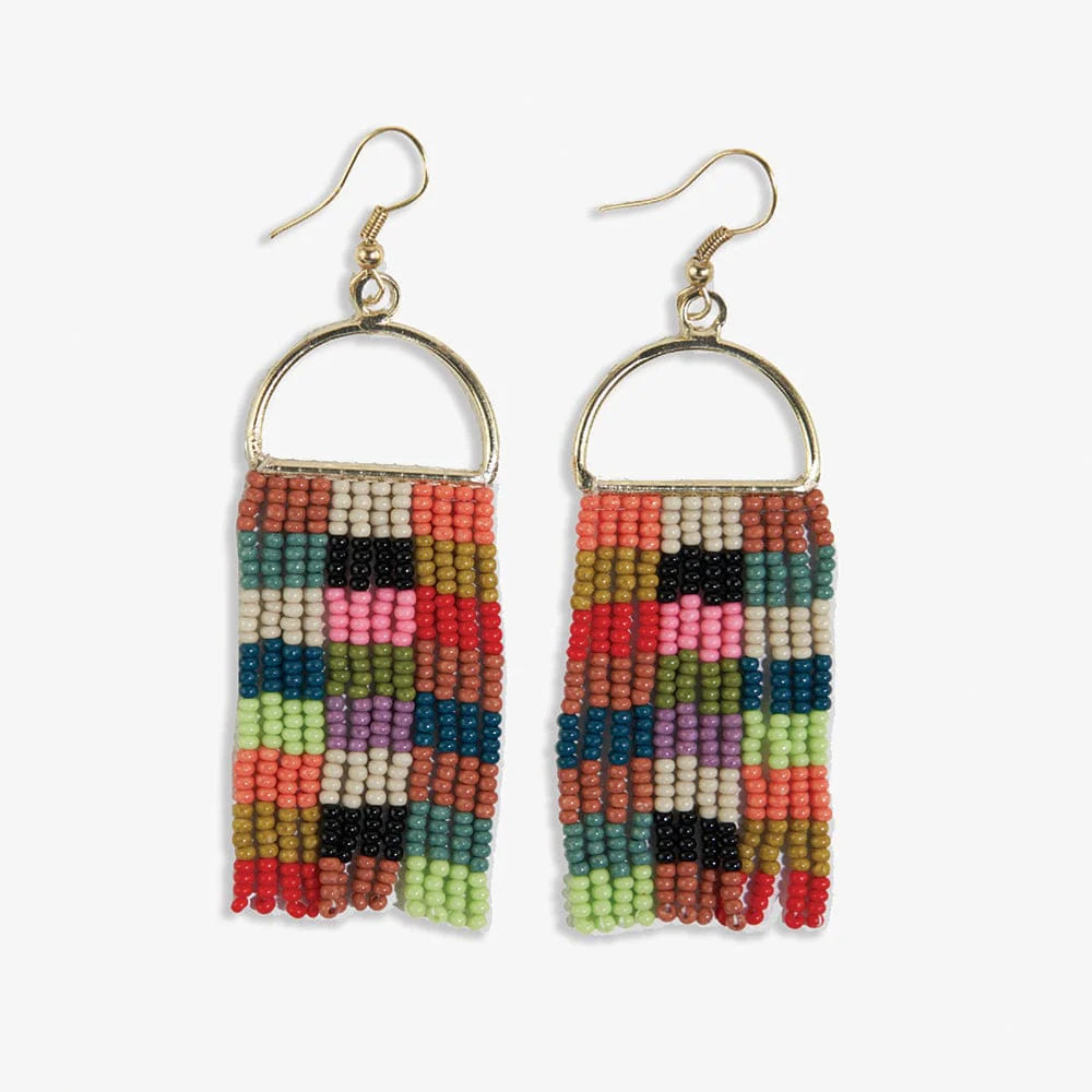 Best hoop earrings with oval shapes for a unique and elongated design-Allison Checkered Beaded Fringe Earrings Multicolor