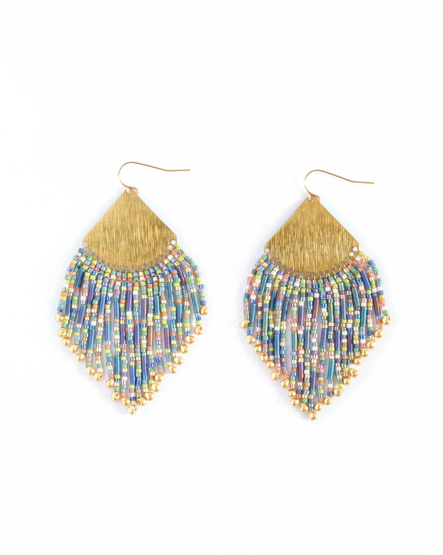 Best hoop earrings with lever-back closures for secure and easy wear-Beaded Handwoven Confetti Fringe Earrings in Blue/Green