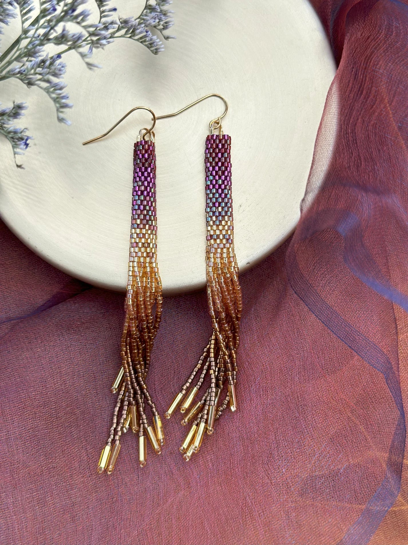 Best hoop earrings with turquoise stones for a bohemian-inspired vibe-Handwoven Beaded Ombre Tassel Earrings in Violet