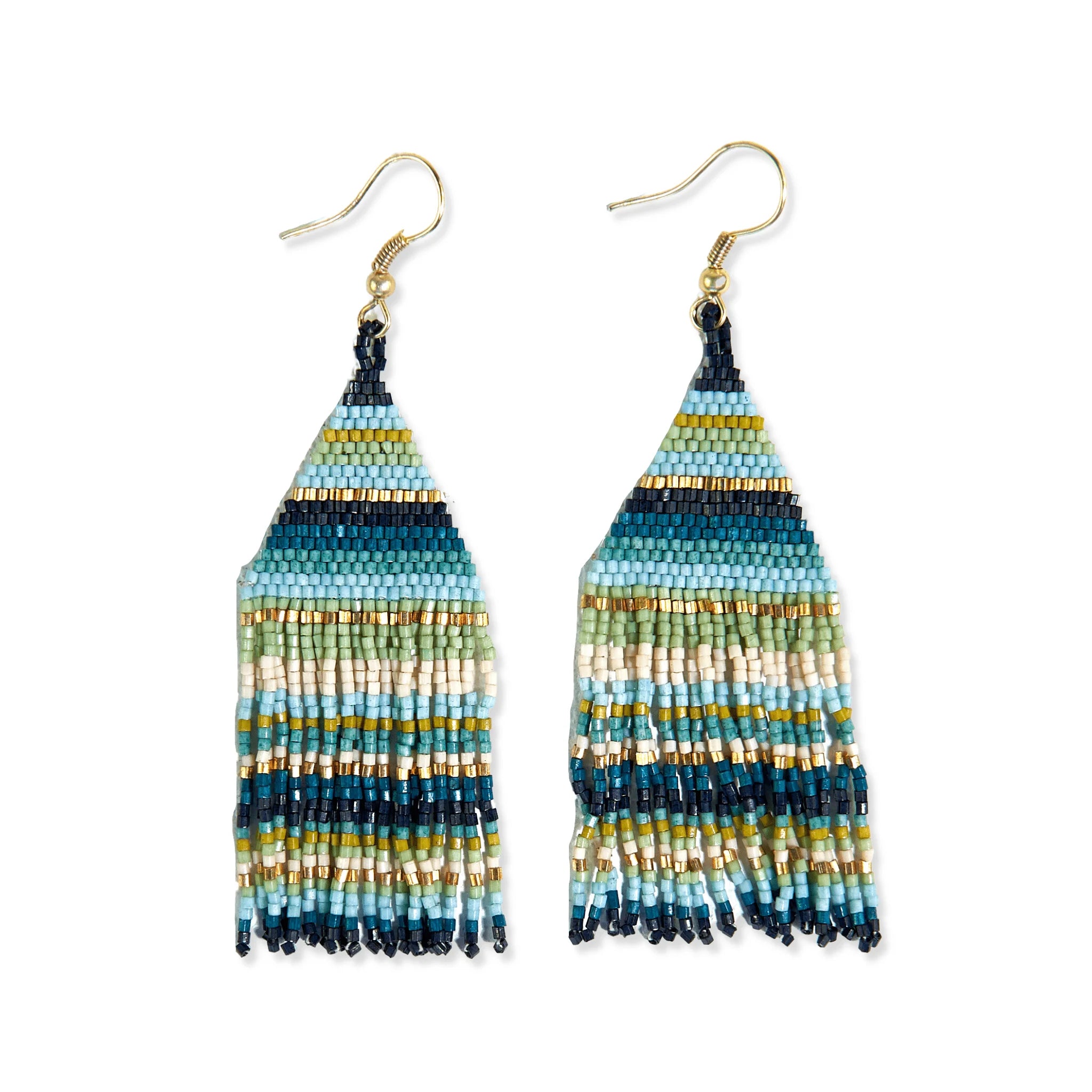 Best hoop earrings with satin ribbons for a soft, feminine appearance-Lexie Horizontal Stripe Beaded Fringe Earrings in Blue